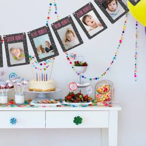 Girlande zum 1. Geburtstag, Motiv Punkte, Fotogirlande, Wimpelkette, Kinderzimmer, Baby monatliche Fotos Meilensteine im Bild 5
