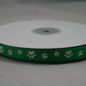 1 m Ribbon Ripsband Tatzen Hunde 10 mm, grün Bild 1