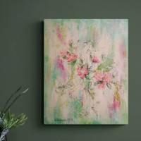 LOVELY WILD ROSES - schickes Blumenbild mit Glitter und Strukturpaste 40cmx50cm Bild 1