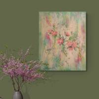 LOVELY WILD ROSES - schickes Blumenbild mit Glitter und Strukturpaste 40cmx50cm Bild 4