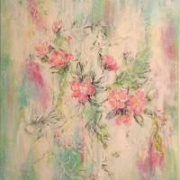 LOVELY WILD ROSES - schickes Blumenbild mit Glitter und Strukturpaste 40cmx50cm Bild 5