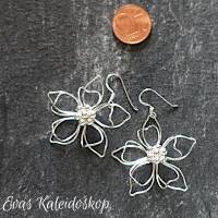 Auffällige, plastische große Sterling Silberblüten Ohrhänger Bild 2