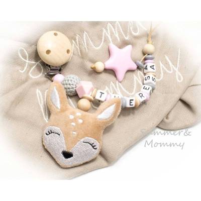 Schnullerkette mit Namen Reh