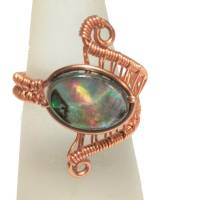 Ring handgewebt Abalone Seeopal in Paisley Kupfer rosegoldfarben wirework Bild 2
