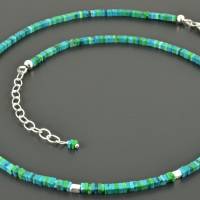 Chrysokoll - Kette mit Silber, viereckige Edelsteinkette, zartes Collier in türkis blau grün, Chrysokolla Halskette Bild 4