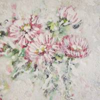 ROSA GÄNSEBLÜMCHEN - kleines Blütenbild auf Leinwand 20cmx20cm mit Glitter und Strukturpaste Bild 5