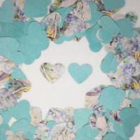 220 Stück Herzkonfetti, Streudeko, Streuteile, Herzen, blau türkis Blumen, Hochzeit, Muttertag Bild 1