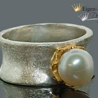 Goldschmiede Perlenring "Kingly pearl" in 925er Sterling Silber mit Teilvergoldung, Perlenschmuck Bild 1