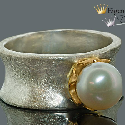 Goldschmiede Perlenring "Kingly pearl" in 925er Sterling Silber mit Teilvergoldung, Perlenschmuck, märchenhaft