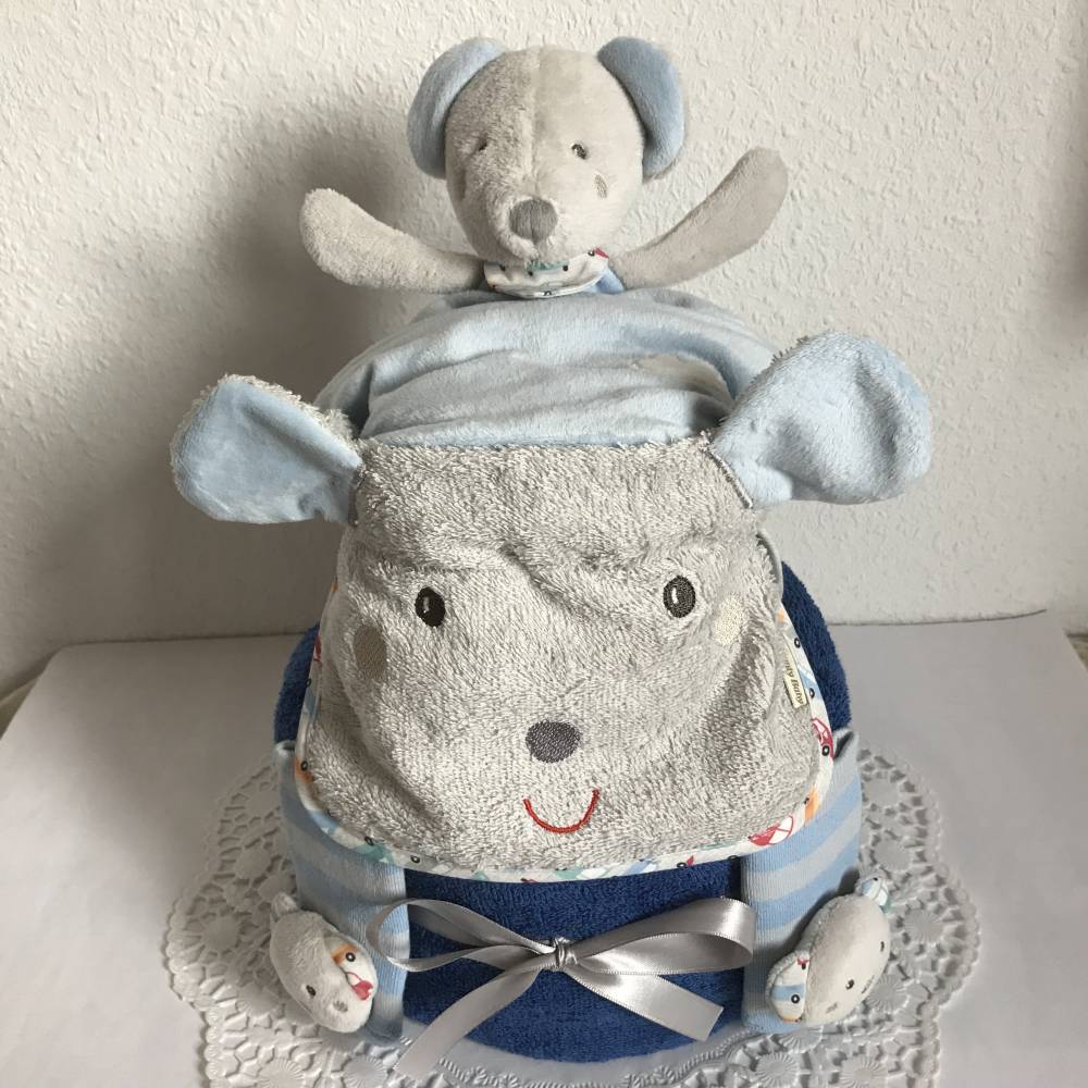 Geschenk zur Geburt Windeltorte Hippo Baby Taufe  Junge 