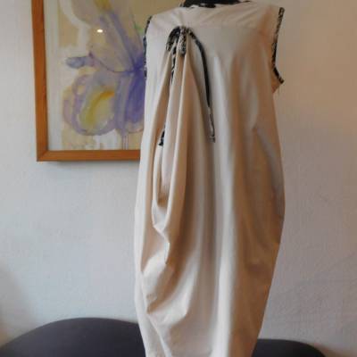 beiges Faltenkleid , Gr.42 , Boule Silhouette , Baumwollkleid , Unikat