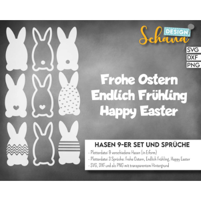 Osterhasen Plotterdatei 9 er Set SVG DXF Frohe Ostern Endlich Frühling