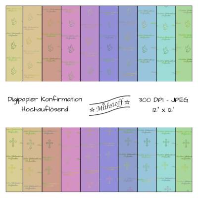 2 x 10 Digital Paper - Digipapier -  Konfirmation - JPEG - 12 Zoll - 300 DPI