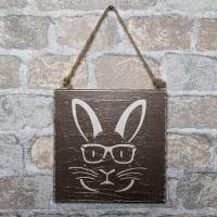 Holzschild "Kaninchen mit Brille" im Shabby Look Bild 1