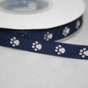 1 m Ribbon Ripsband Tatzen Hunde 9 mm, blau silber Bild 1