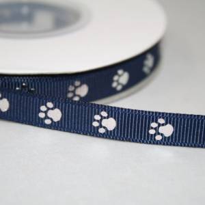 1 m Ribbon Ripsband Tatzen Hunde 9 mm, blau silber Bild 2