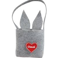 Filztasche mit Hasenohren und Hase personalisiert - Geschenk zu Ostern mit Name für Kinder - Filztasche in Filzherz Bild 3