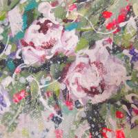 LOVE  - romantisches Blumenbild mit Glitter 100cmx50cm - rosa Rosen und Glockenblumen gemalt mit Glitter Bild 7
