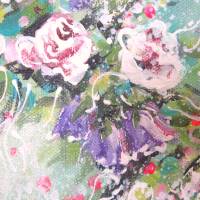 LOVE  - romantisches Blumenbild mit Glitter 100cmx50cm - rosa Rosen und Glockenblumen gemalt mit Glitter Bild 8