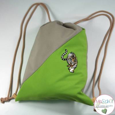 Beutel Sportbeutel Rucksack grau grün – wasserabweisend & robust aus Softshell