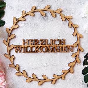 as-Herzwerk Türkranz "Florales Herzlich Willkommen" Kranz Holz, 29cm - Tür & Wand-Deko Geschenk für Freunde / Fa Bild 1