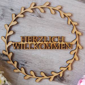 as-Herzwerk Türkranz "Florales Herzlich Willkommen" Kranz Holz, 29cm - Tür & Wand-Deko Geschenk für Freunde / Fa Bild 2