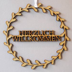 as-Herzwerk Türkranz "Florales Herzlich Willkommen" Kranz Holz, 29cm - Tür & Wand-Deko Geschenk für Freunde / Fa Bild 4