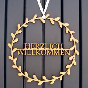 as-Herzwerk Türkranz "Florales Herzlich Willkommen" Kranz Holz, 29cm - Tür & Wand-Deko Geschenk für Freunde / Fa Bild 5