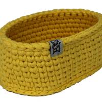 Häkelkörbchen oval nachhaltiges Utensilo gehäkelt Handarbeit gelb aus Textilgarn Osterkörbchen Bild 1