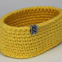 Häkelkörbchen oval nachhaltiges Utensilo gehäkelt Handarbeit gelb aus Textilgarn Osterkörbchen Bild 4