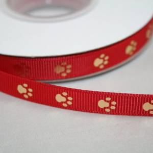 1 m Ribbon Ripsband Tatzen Hunde 9 mm, rot gold Bild 1
