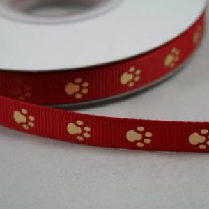 1 m Ribbon Ripsband Tatzen Hunde 9 mm, rot gold Bild 3