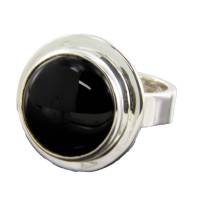 schwarzer Ring runder Onyx Ring 925er Sterling Silber verstellbare Ringgröße Bild 1