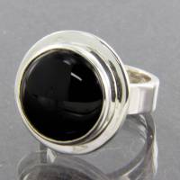 schwarzer Ring runder Onyx Ring 925er Sterling Silber verstellbare Ringgröße Bild 3