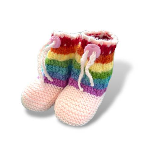 Gestrickte Baby-Schuhe „mOOnies“ aus Mikrofaser Regenbogen