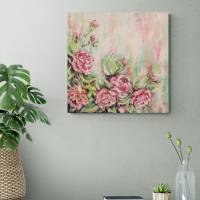 SOFT PINK ROSES - romantisches Blumenbild mit Glitter 60cmx60cm - abstrakt gemalte Rosen Bild 3