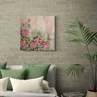 SOFT PINK ROSES - romantisches Blumenbild mit Glitter 60cmx60cm - abstrakt gemalte Rosen Bild 4