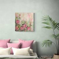 SOFT PINK ROSES - romantisches Blumenbild mit Glitter 60cmx60cm - abstrakt gemalte Rosen Bild 5