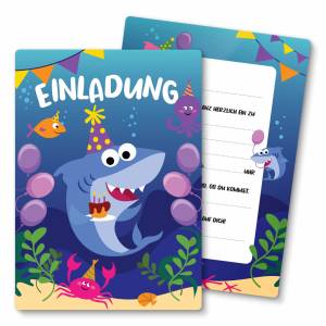 Baby Hai Einladungskarten Geburtstag, 12 Einladungen zum Kindergeburtstag Shark, süßer kleiner Hai in Unterwasserwelt, M Bild 1