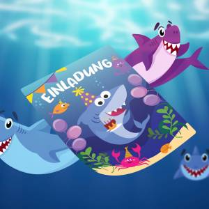 Baby Hai Einladungskarten Geburtstag, 12 Einladungen zum Kindergeburtstag Shark, süßer kleiner Hai in Unterwasserwelt, M Bild 2
