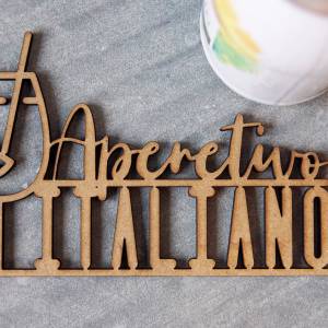 as-Herzwerk  3D Schriftzug Holz Aperol "Aperetivo Italiano " Tischdeko Geschenk für Freunde und Familie 20cm Coc Bild 1