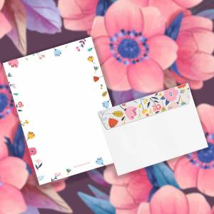 Blumen Briefpapier, Motivpapier mit Umschlag, 20 Blatt + 20 Umschläge, Briefpapier Set BLUMEN, A4 Briefpapier ohne Linie Bild 2