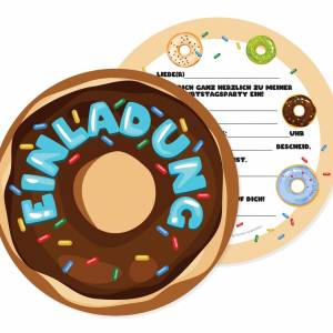 Donut Einladung Karte, 12 Einladungskarten Kindergeburtstag Donut Party, lustige Geburtstagseinladung in Donut Form für Bild 1