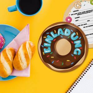 Donut Einladung Karte, 12 Einladungskarten Kindergeburtstag Donut Party, lustige Geburtstagseinladung in Donut Form für Bild 6