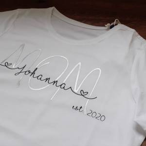 T-Shirt Mom Bio Baumwolle personalisiert mit Kindernamen, reflektierende Schrift Bild 1