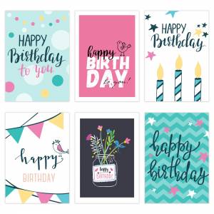 Geburtstagskarten, 6 Glückwunschkarten zum Geburtstag, A6 Klappkarte Faltkarten mit Umschlag, Happy Birthday Karten Set, Bild 1