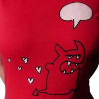 Teufelchen mit Sprechblase, Bio T-Shirt für Frauen, XL, rot. Monster Illustration auf T-Shirt aus Biobaumwolle Bild 2