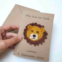 Grusskarte mit Löwe, Glückwunschkarte, Karte handgemacht Geburt Geburtstag Häkelkarte Klappkarte Sternzeichen Bild 3