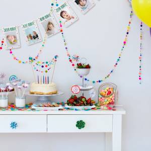 Girlande zum 1. Geburtstag, Motiv Dreiecke, Fotogirlande, Wimpelkette, Baby monatliche Fotos Meilensteine im 1. Lebensja Bild 3