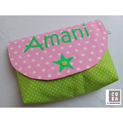 Windeltasche Name Stern Tasche Beutel Kulturbeutel grün rosa  #mitLiebegenäht 